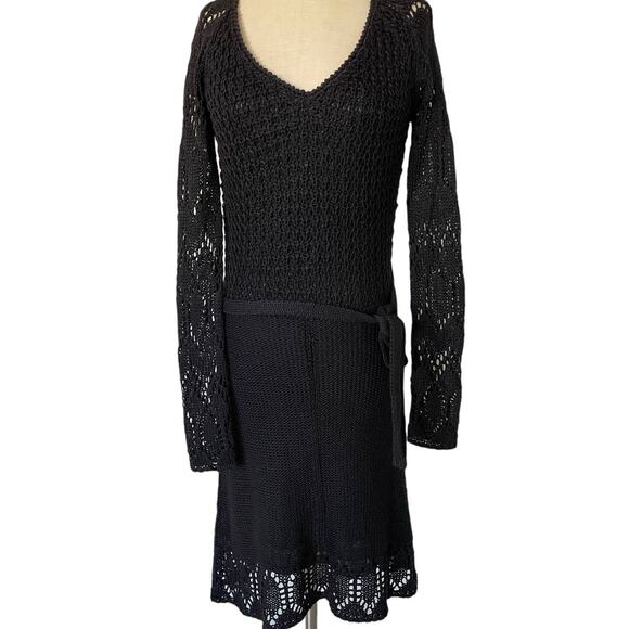 Bcbgmaxazria Black Crochet Open Weave Long Sleeve Dress - Picture 1 of 8